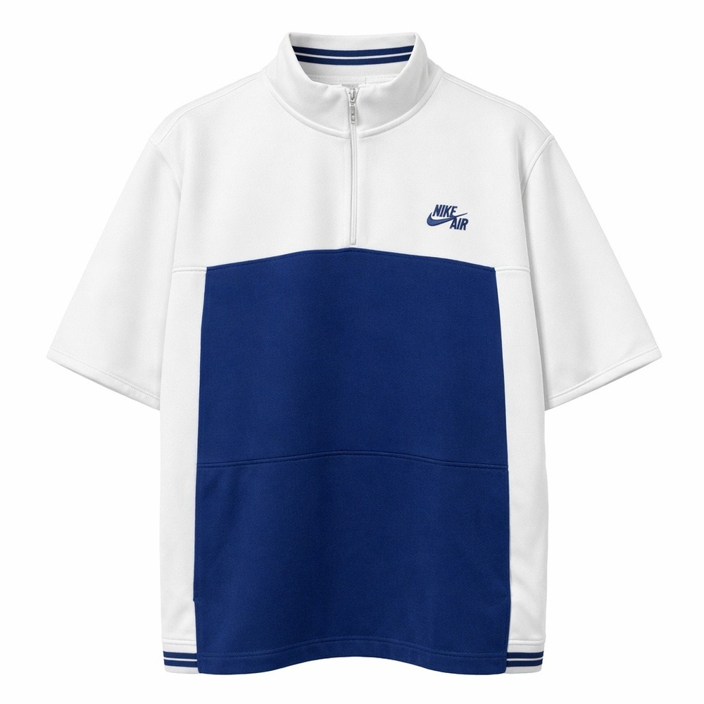Nike Air Shirt Mens XL 1/4 Zip Pullover White Blue Short Sleeve 00s Vintage Y2K